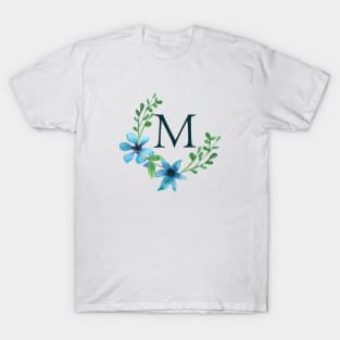 Floral Monogram M Pretty Blue Flowers T-Shirt